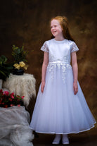 Poinsettia “Siomha” White Short Sleeve Communion Dress