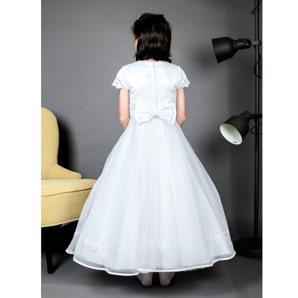 Poinsettia “Tia” White Communion Dress Woth Bow On The Back