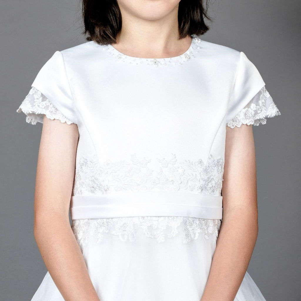 Poinsettia “Tia” White Lace Communion Dress
