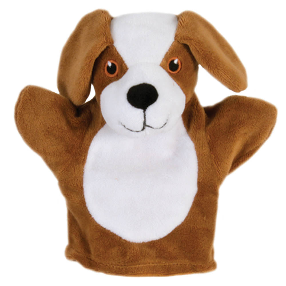     The Puppet Company My First Dog hand puppet in brown and white plush toy with floppy ears