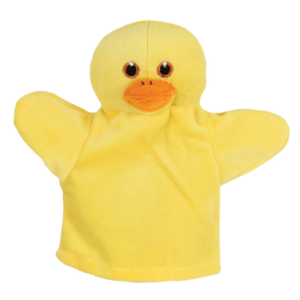 The Puppet Company My First Duck hand puppet in bright yellow plush with an orange beak