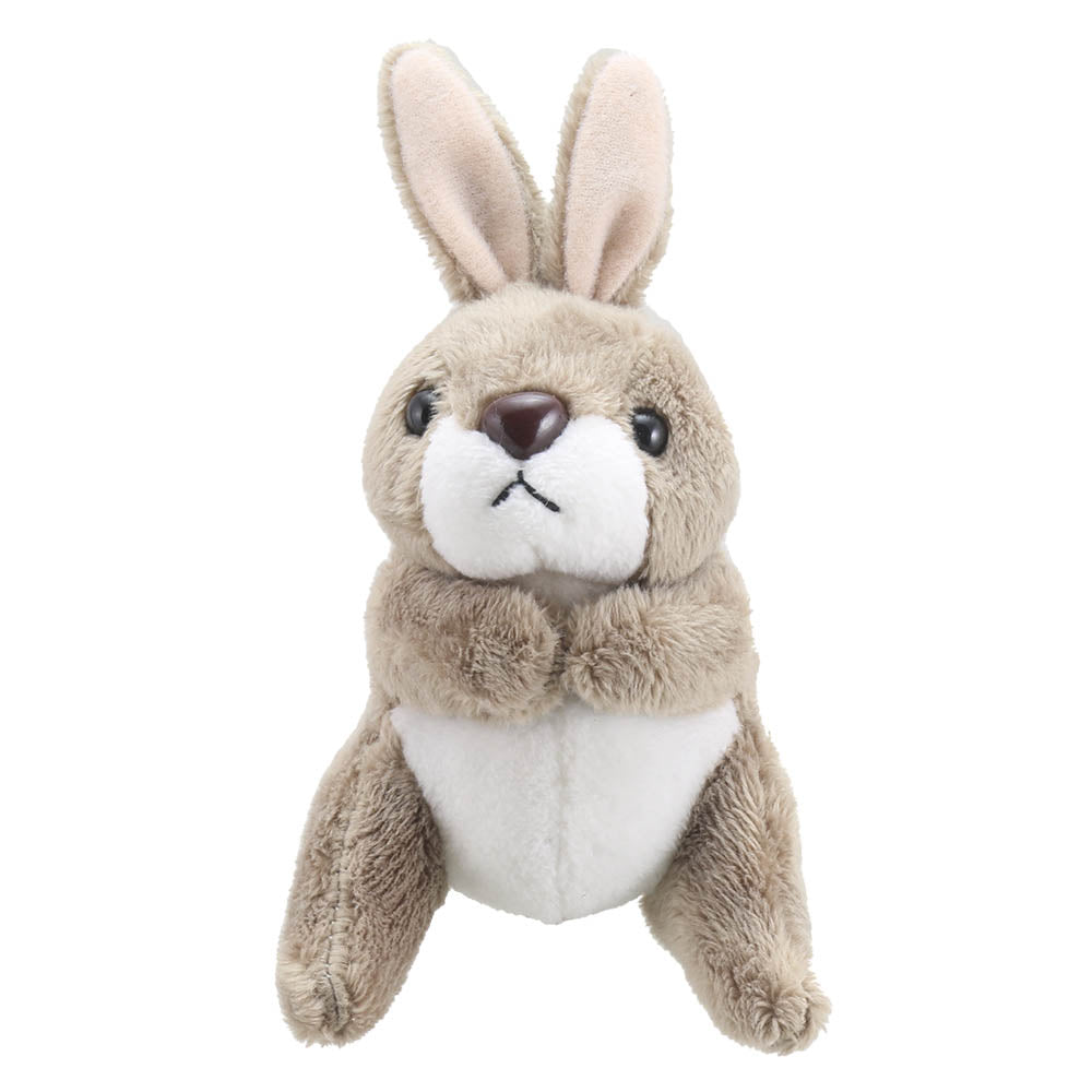 The Puppet Company Grey Rabbit finger puppet with upright ears and white tummy