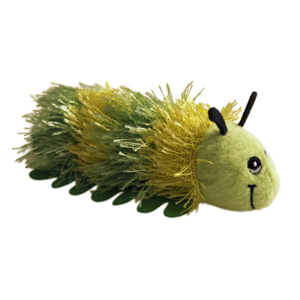 The Puppet Company green caterpillar finger puppet with yellow fringing, tiny legs and smiling face