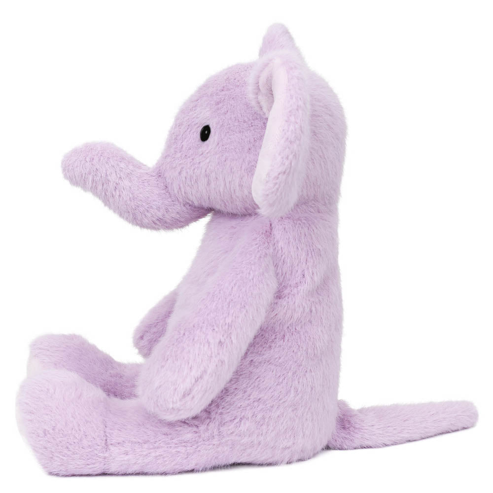 Lavender Wilberry Elephant kids soft toy shown from the left side