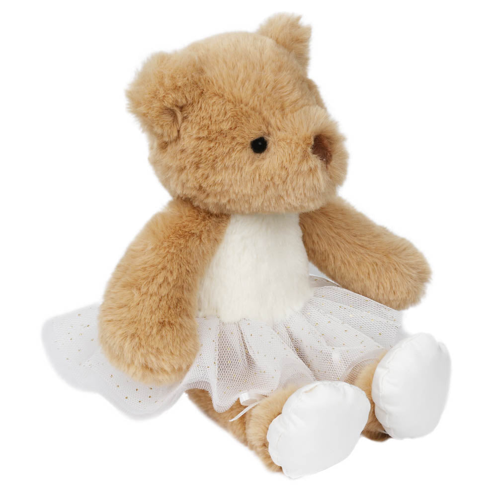 The Puppet Company ballerina teddy bear seated at a three-quarter angle