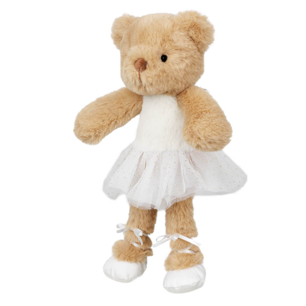Wilberry Plush Dancer Teddy Bear standing in a white tutu and ballet shoes