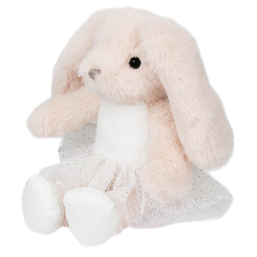 Pale pink rabbit soft Children’s toy in ballet slippers shown at an angle