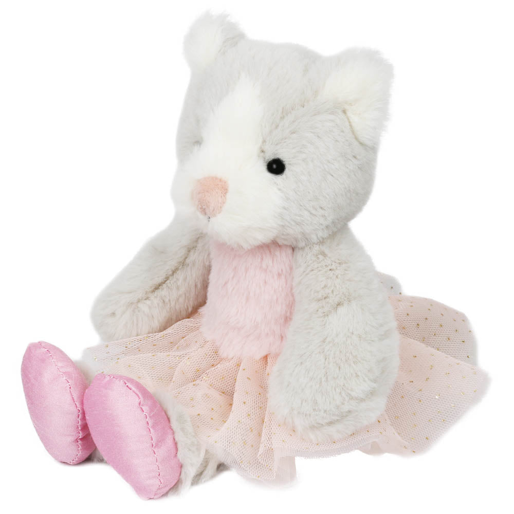  The Puppet Co Grey-and-white ballerina cat plush toy seated at an angle