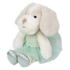 White puppy soft toy wearing a mint tutu and ballet shoes at an angle