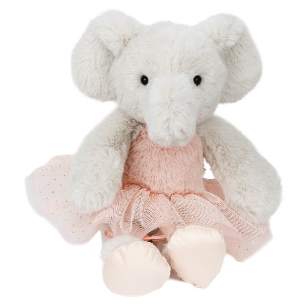 The Puppet Company Wilberry Plush Ballet Dancer Elephant soft toy sitting in a pink tutu