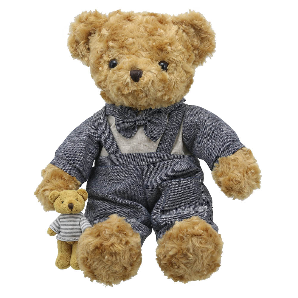 Wilberry Dressed Animals Daddy Bear seated beside miniature teddy