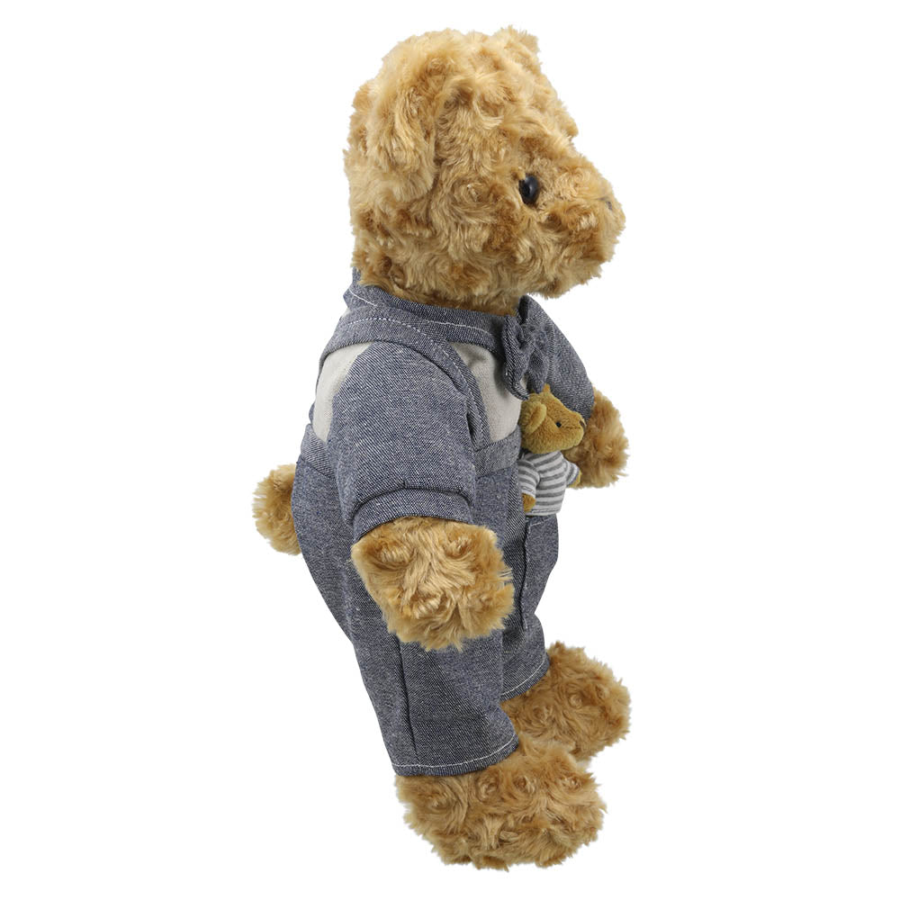MGolden-brown Daddy Bear children’s soft toy shown from the side