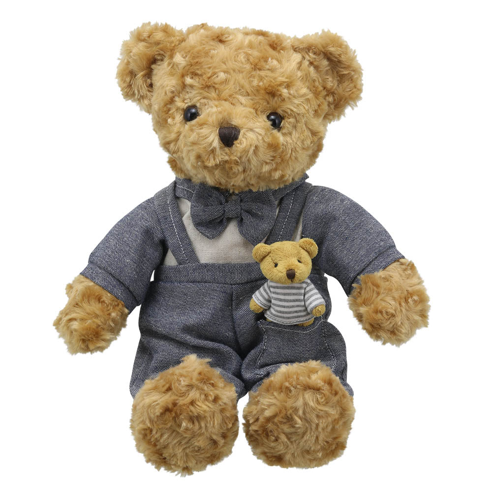 The Puppet Company Wilberry Daddy Bear seated with attached mini teddy