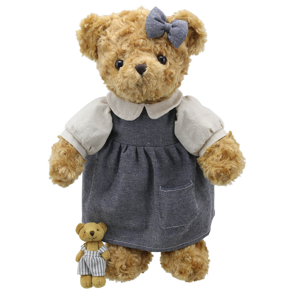 Wilberry Dressed Animals Mummy Bear standing with miniature teddy