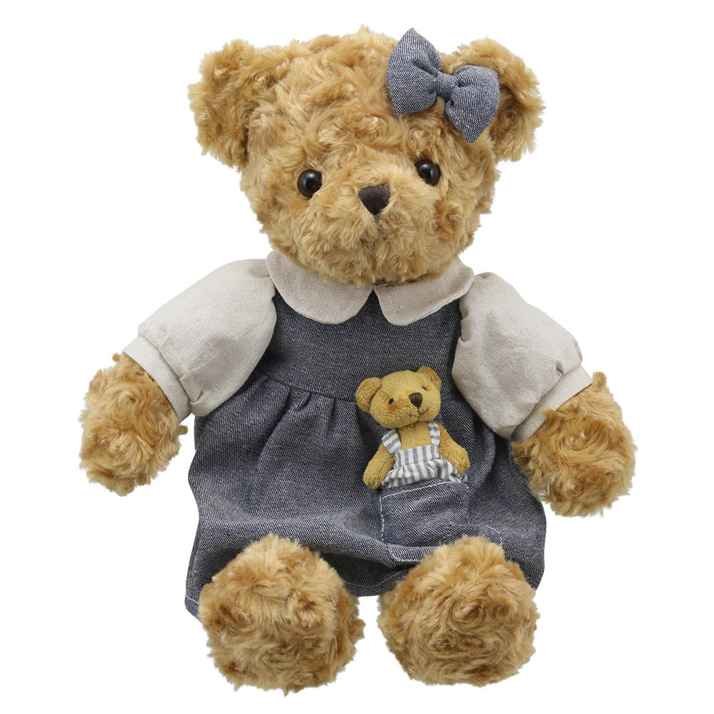The Puppet Company Wilberry Mummy Bear soft toy seated with mini teddy in pocket