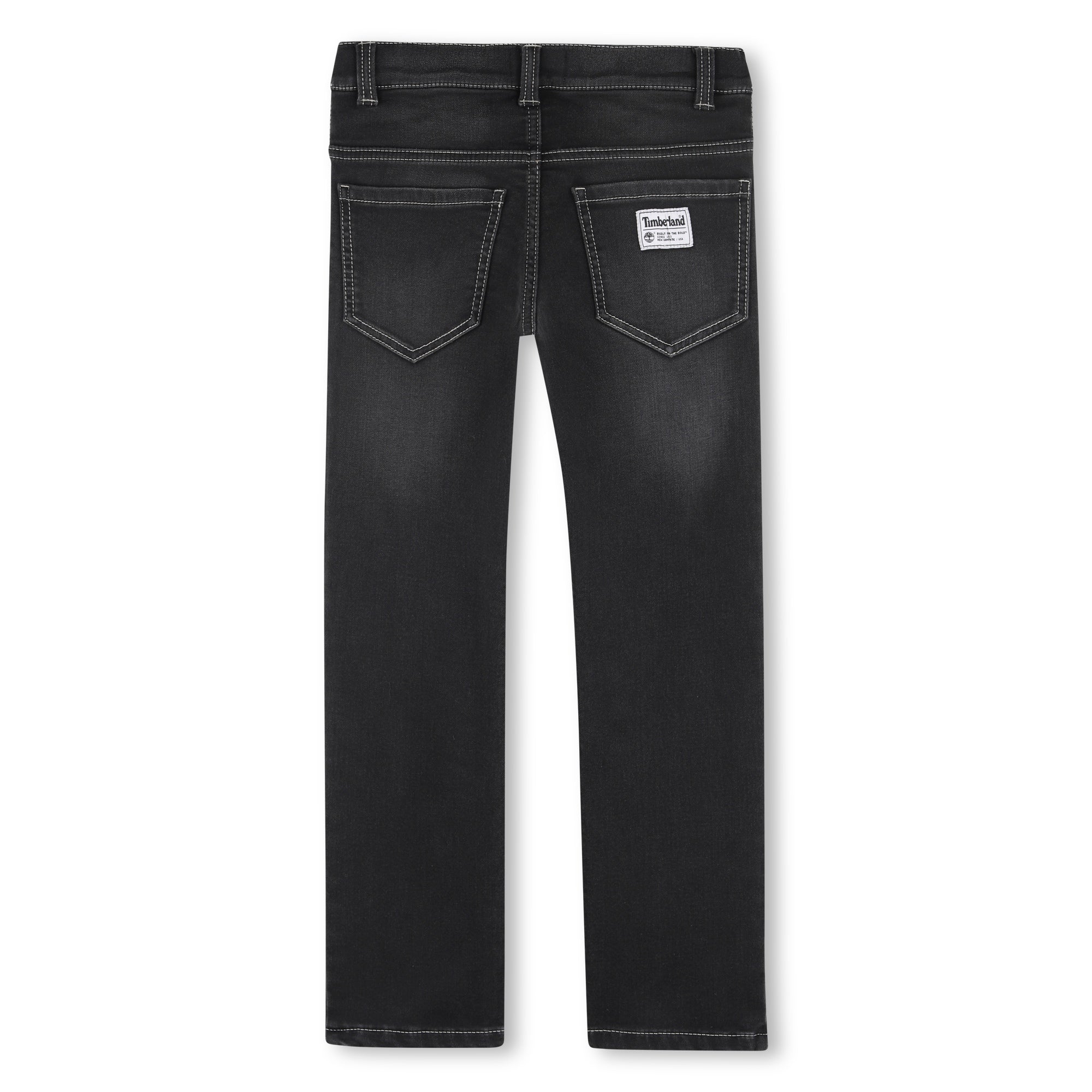 Timberland boys black washed denim jeans back view with pockets and logo patch