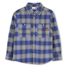 Timberland boys blue and grey checked long sleeve cotton shirt front view