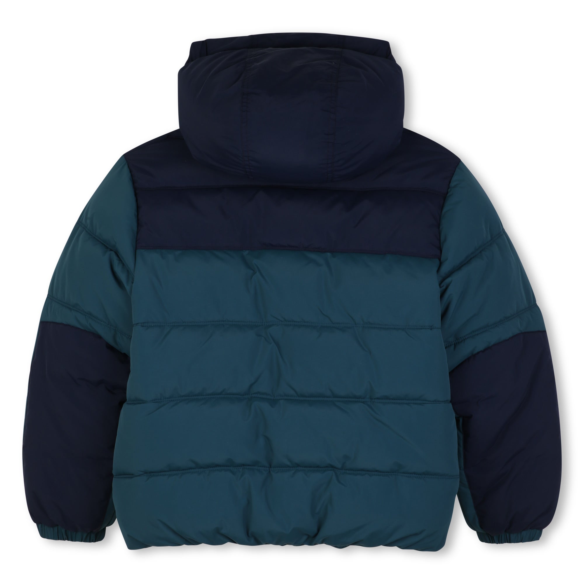 Timberland boys two-tone blue winter puffer jacket back view