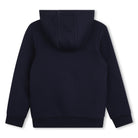 Timberland boys navy zip-up hoodie with hood and ribbed hem back view