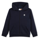 Timberland boys navy full zip hooded sweatshirt with front pockets and tree logo