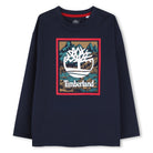 Timberland boys navy blue long sleeve cotton T-shirt with large tree logo print