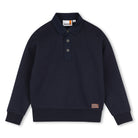 Timberland boys navy blue cotton polo collar sweatshirt front view