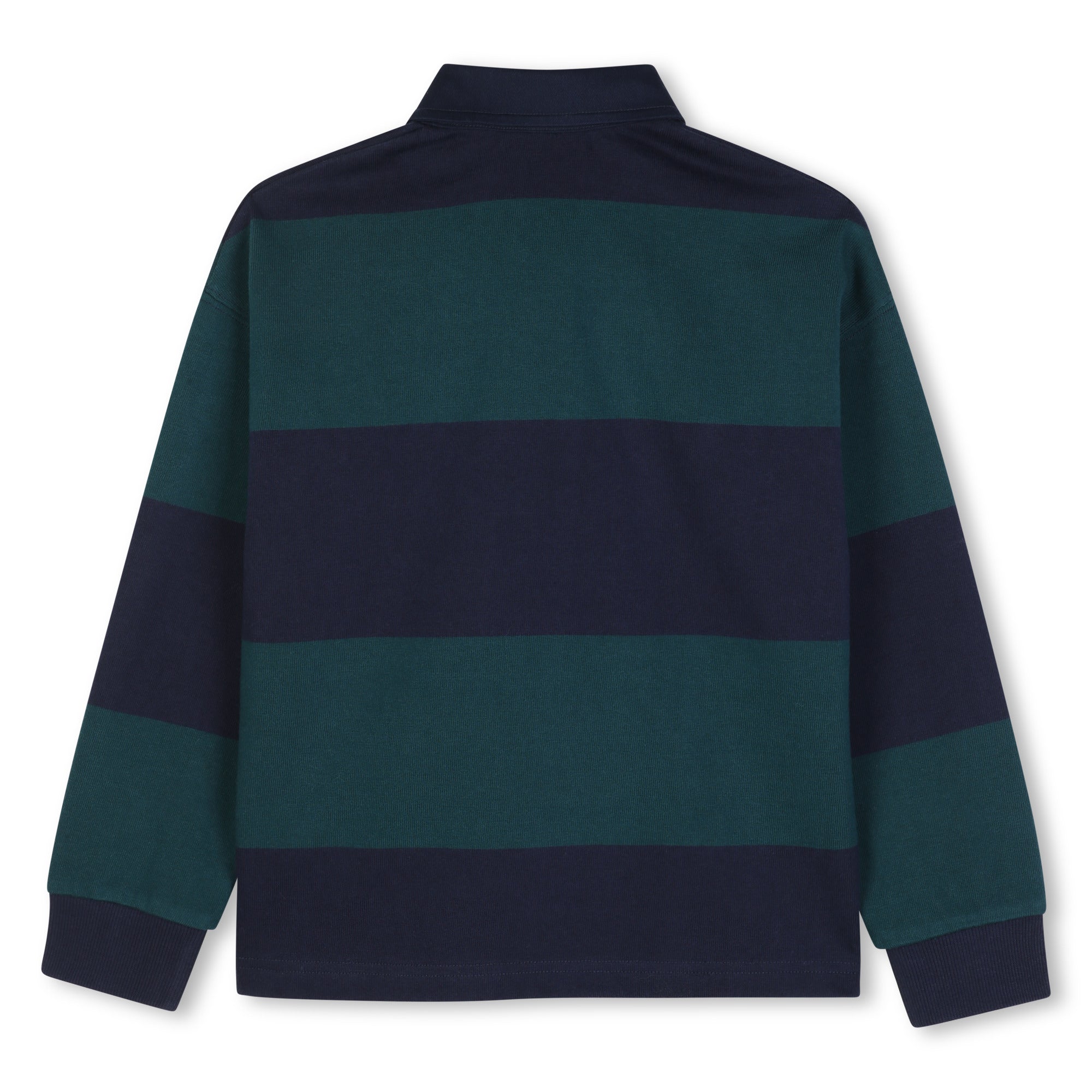 Timberland boys striped rugby shirt navy and green back view