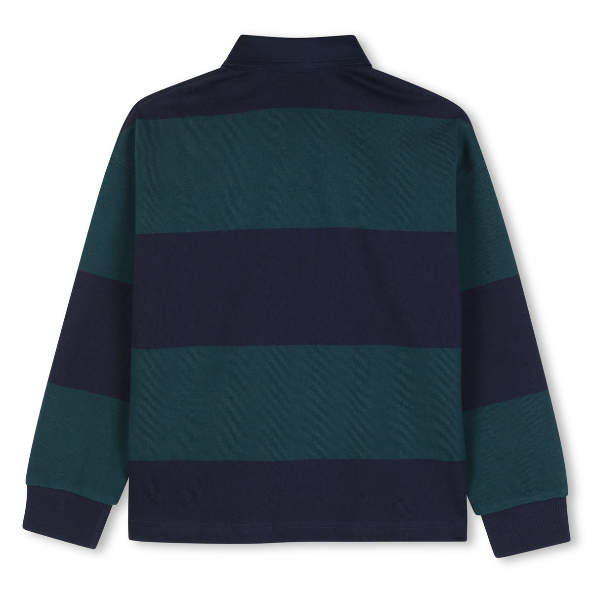 Timberland boys striped rugby shirt navy and green back view