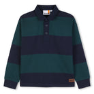 Timberland boys navy and green striped long sleeve rugby shirt front view