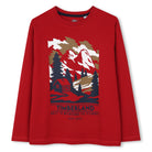 Timberland boys red long sleeve cotton T-shirt with mountain landscape graphic