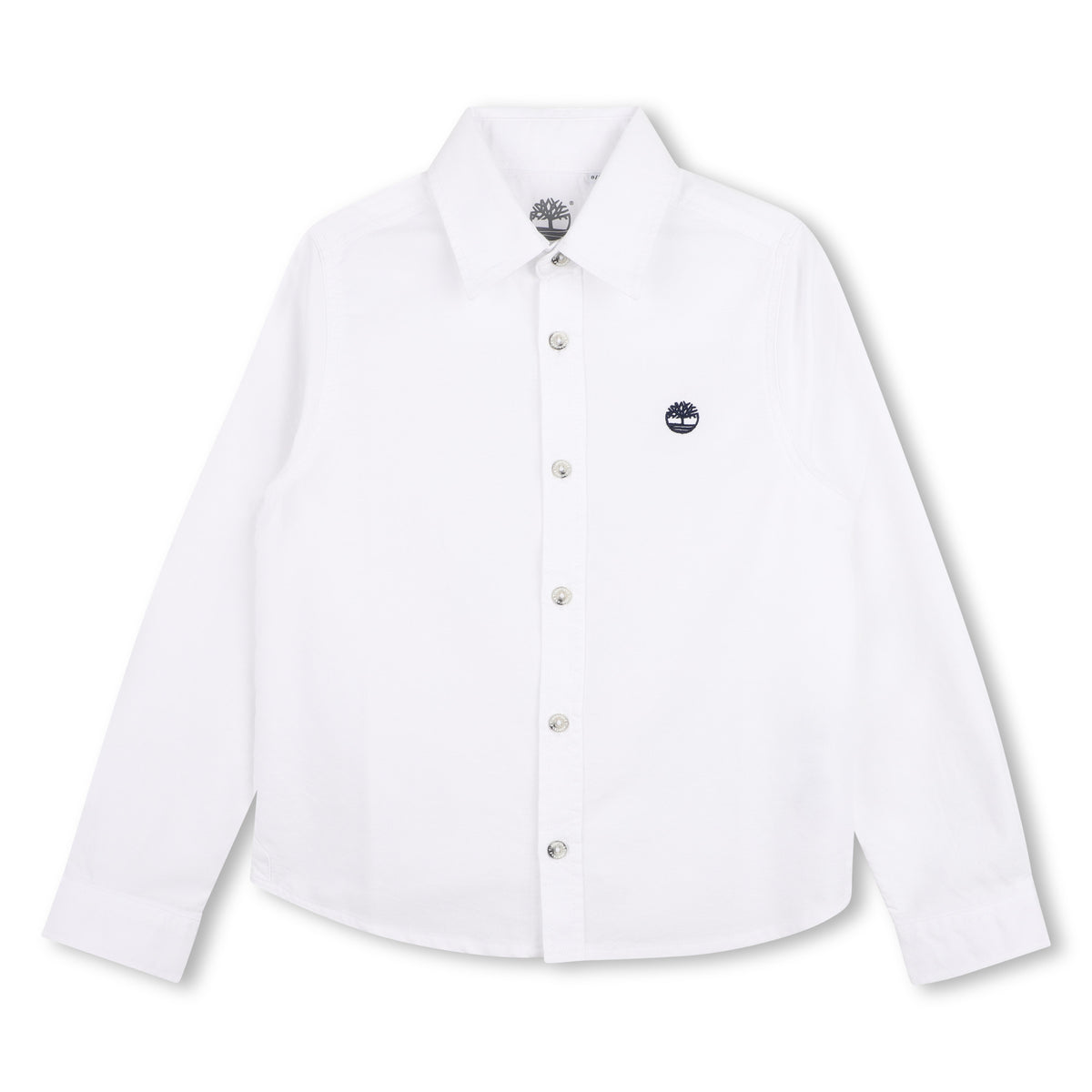 Timberland boys white cotton long sleeve button-up shirt front view