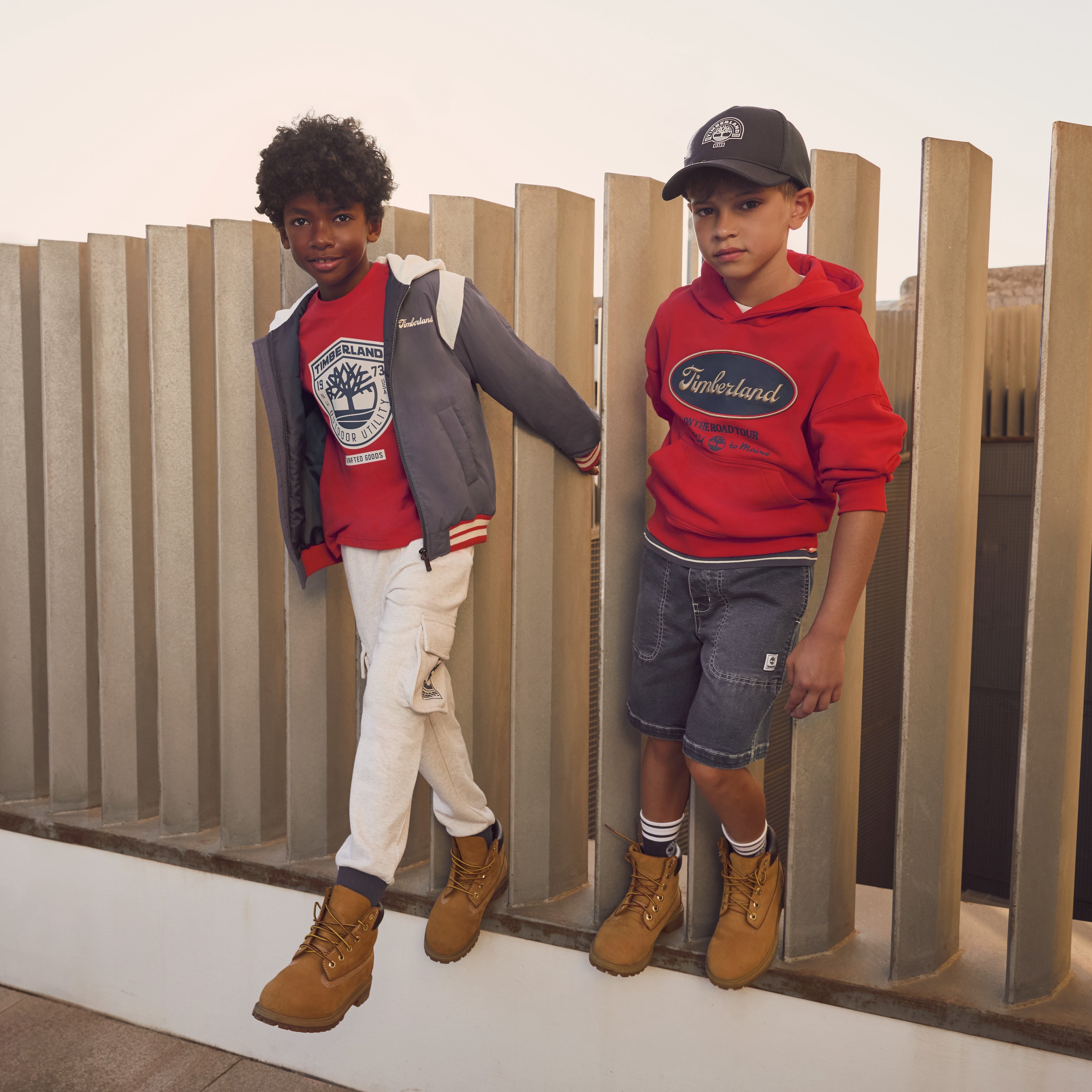 Timberland boys red Timberland T-shirt styled with jacket