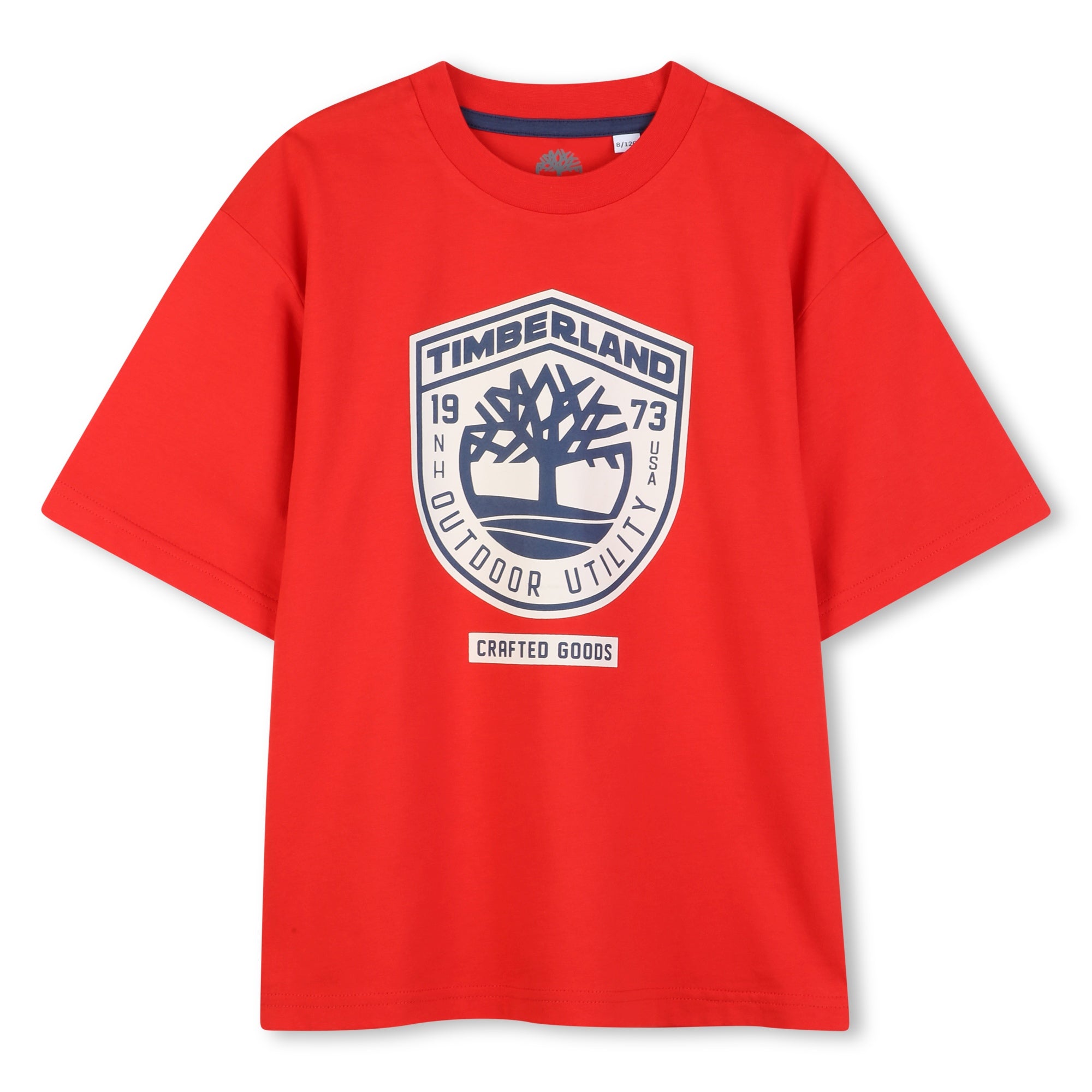     Timberland boys red short sleeve T-shirt front view with logo print