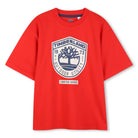     Timberland boys red short sleeve T-shirt front view with logo print