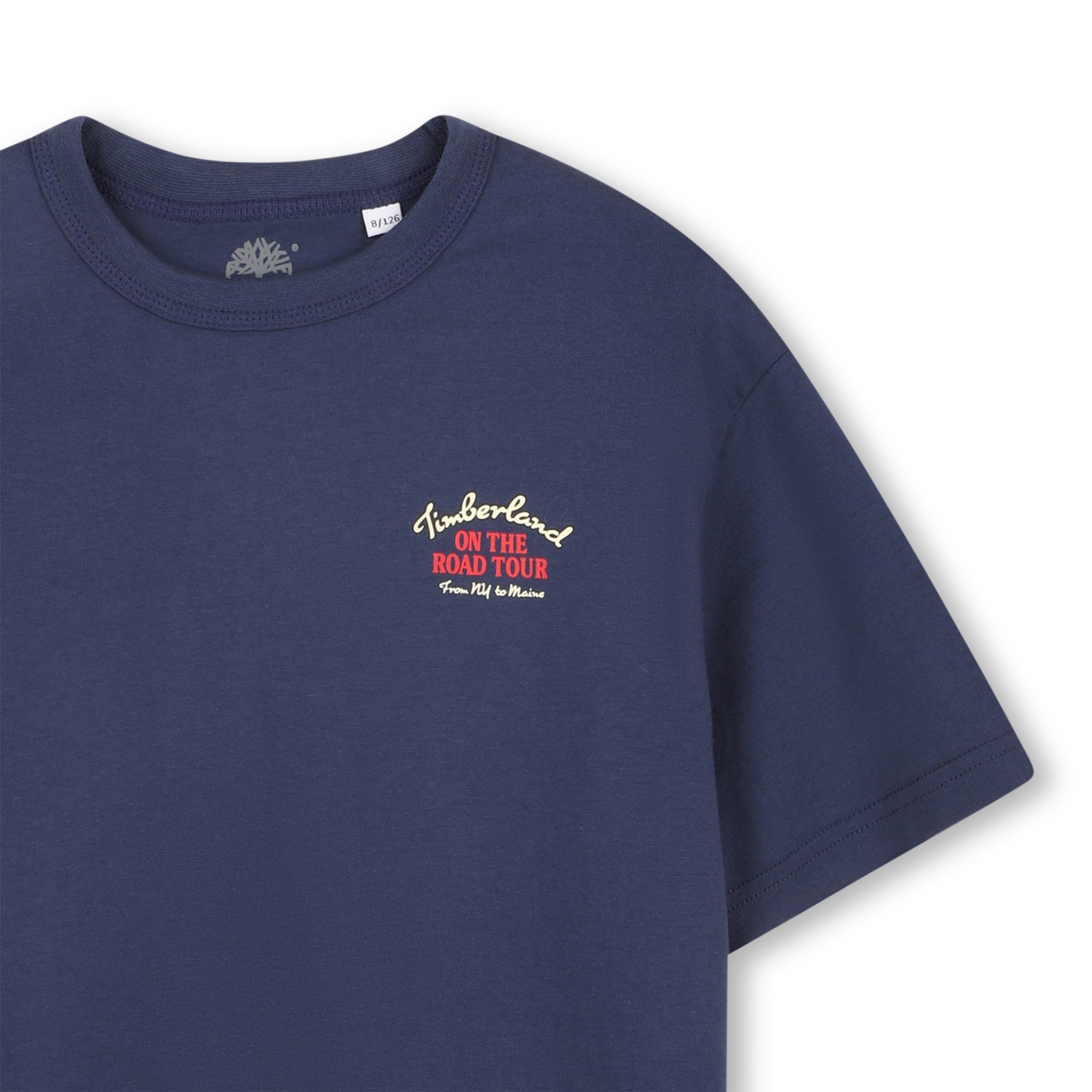 Timberland boys navy cotton T-shirt close-up with logo detail