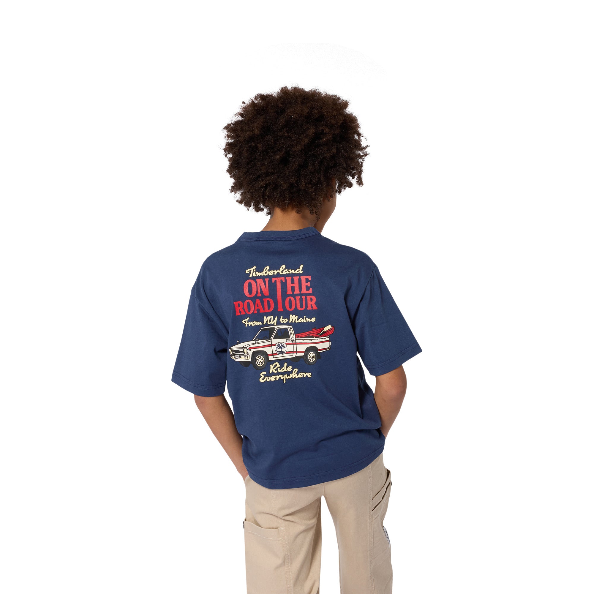     Timberland boys graphic T-shirt styled with casual trousers