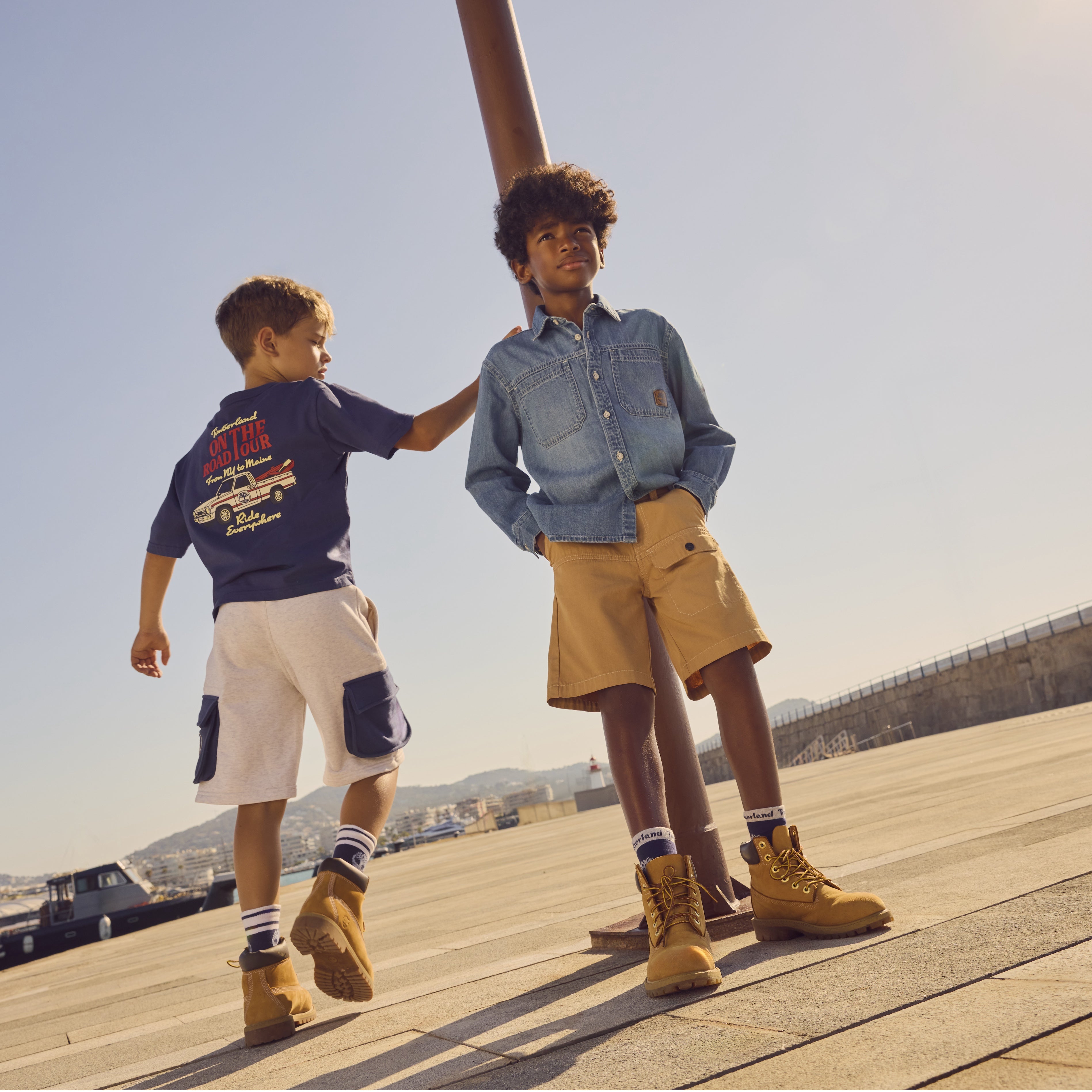     Timberland boys designer graphic T-shirt styled outdoors