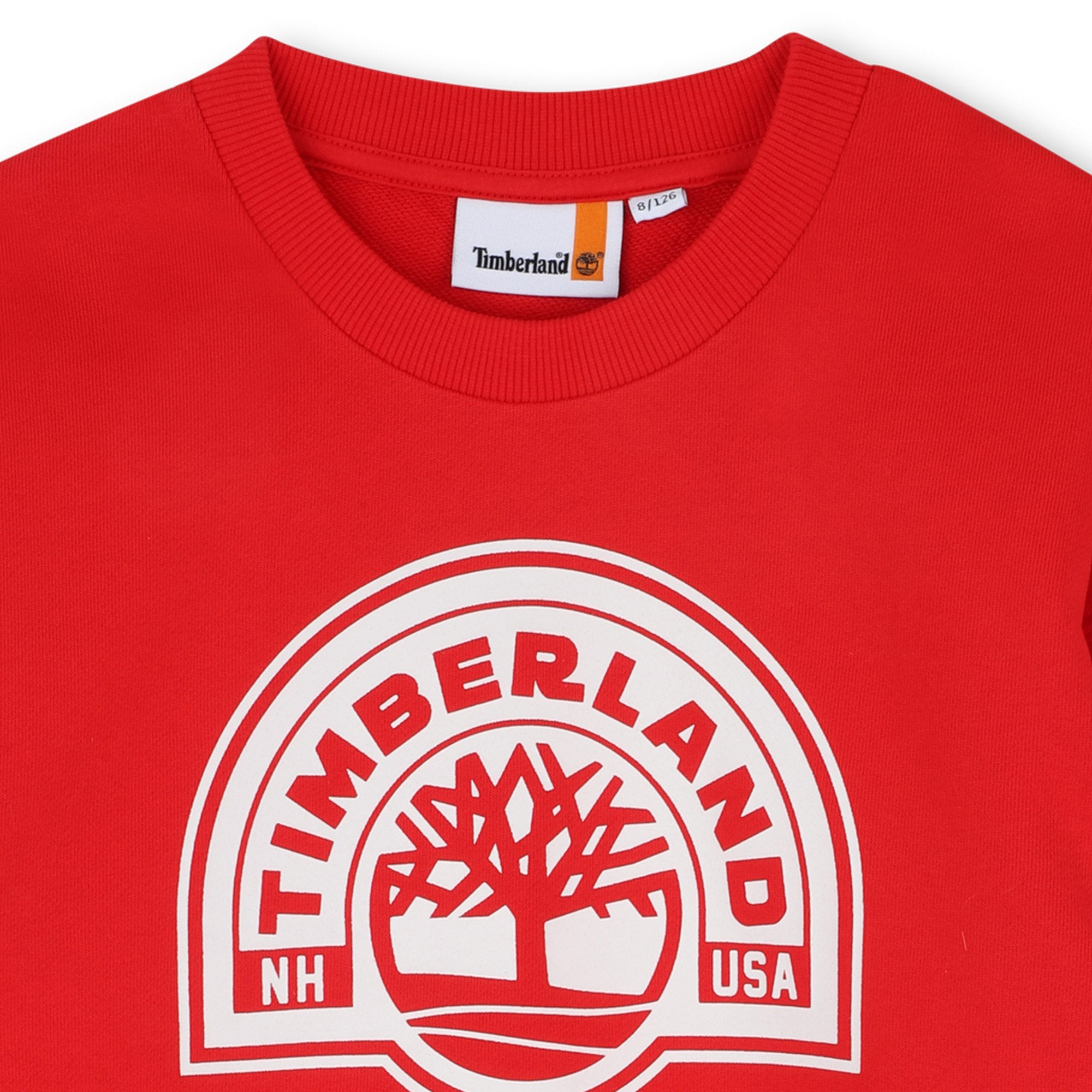     Timberland boys red logo sweatshirt close-up detail