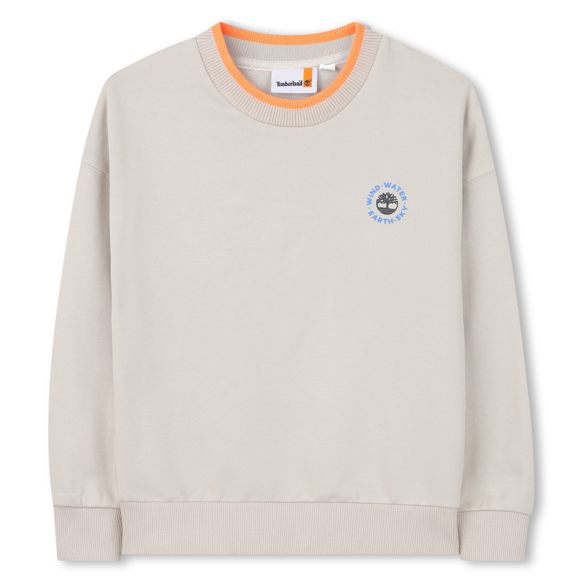 Timberland boys beige Elements sweatshirt front view with logo