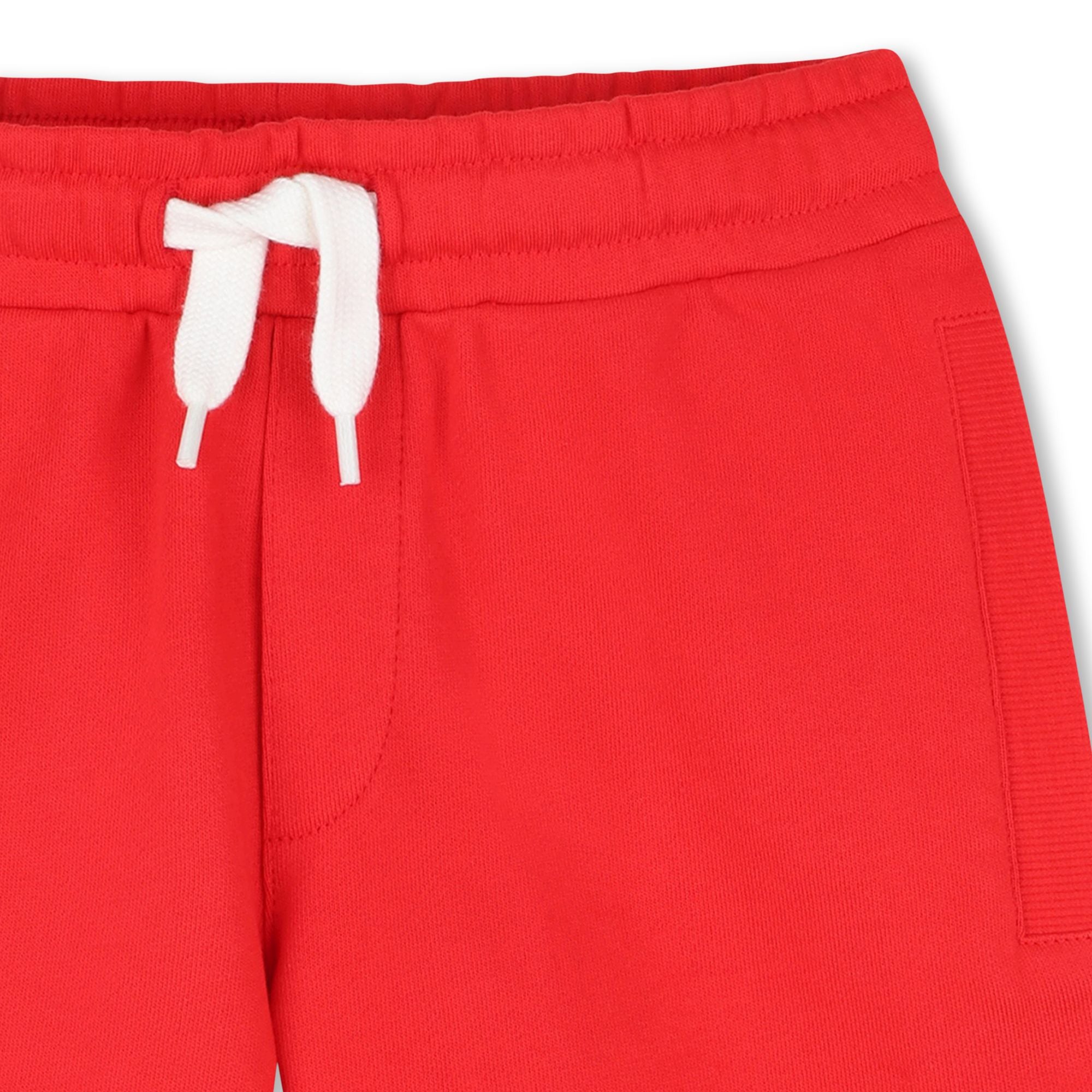Timberland boys red jersey shorts close-up with drawstring waist