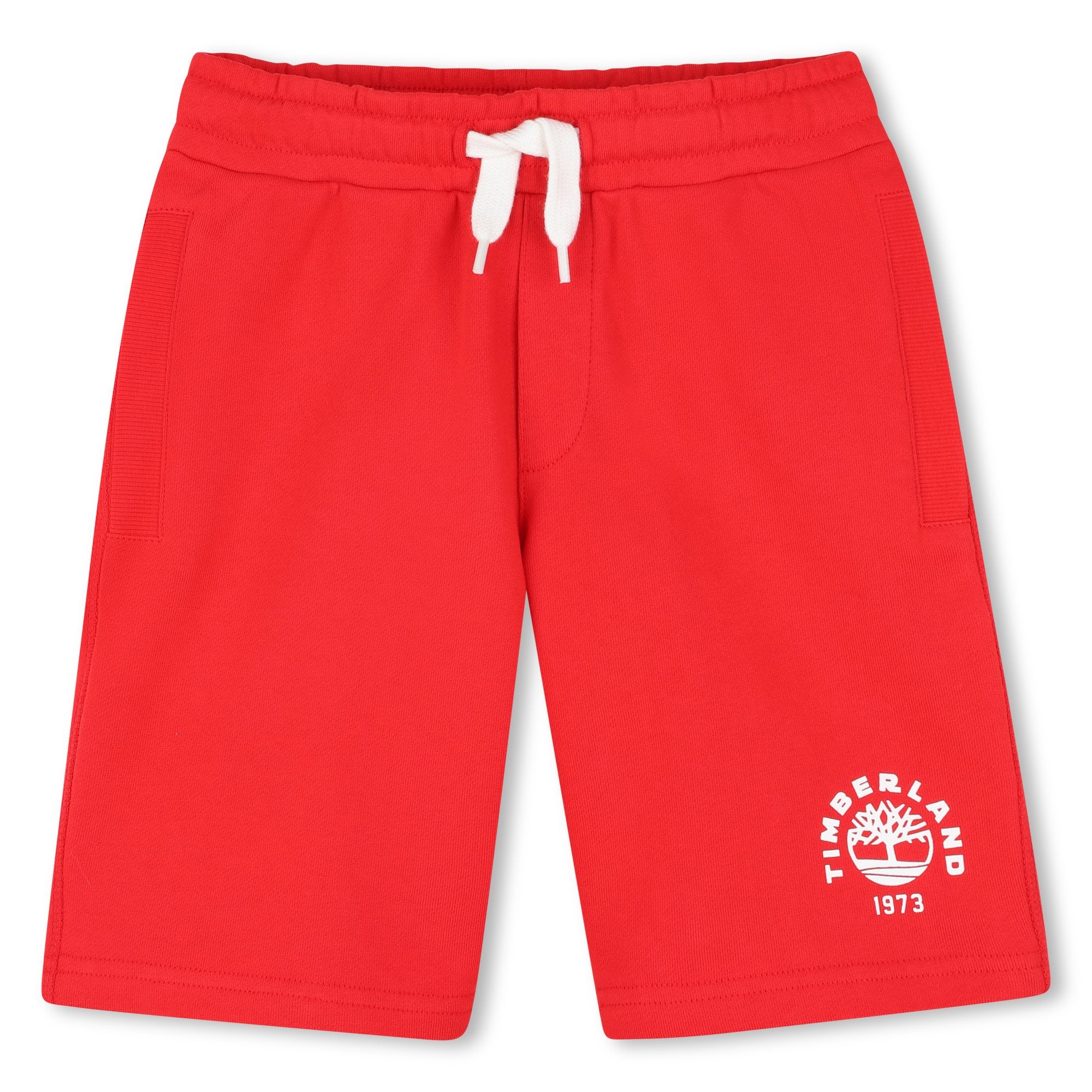     Timberland boys red jersey Bermuda shorts front view