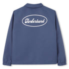     Timberland boys navy jacket back view with large Timberland logo