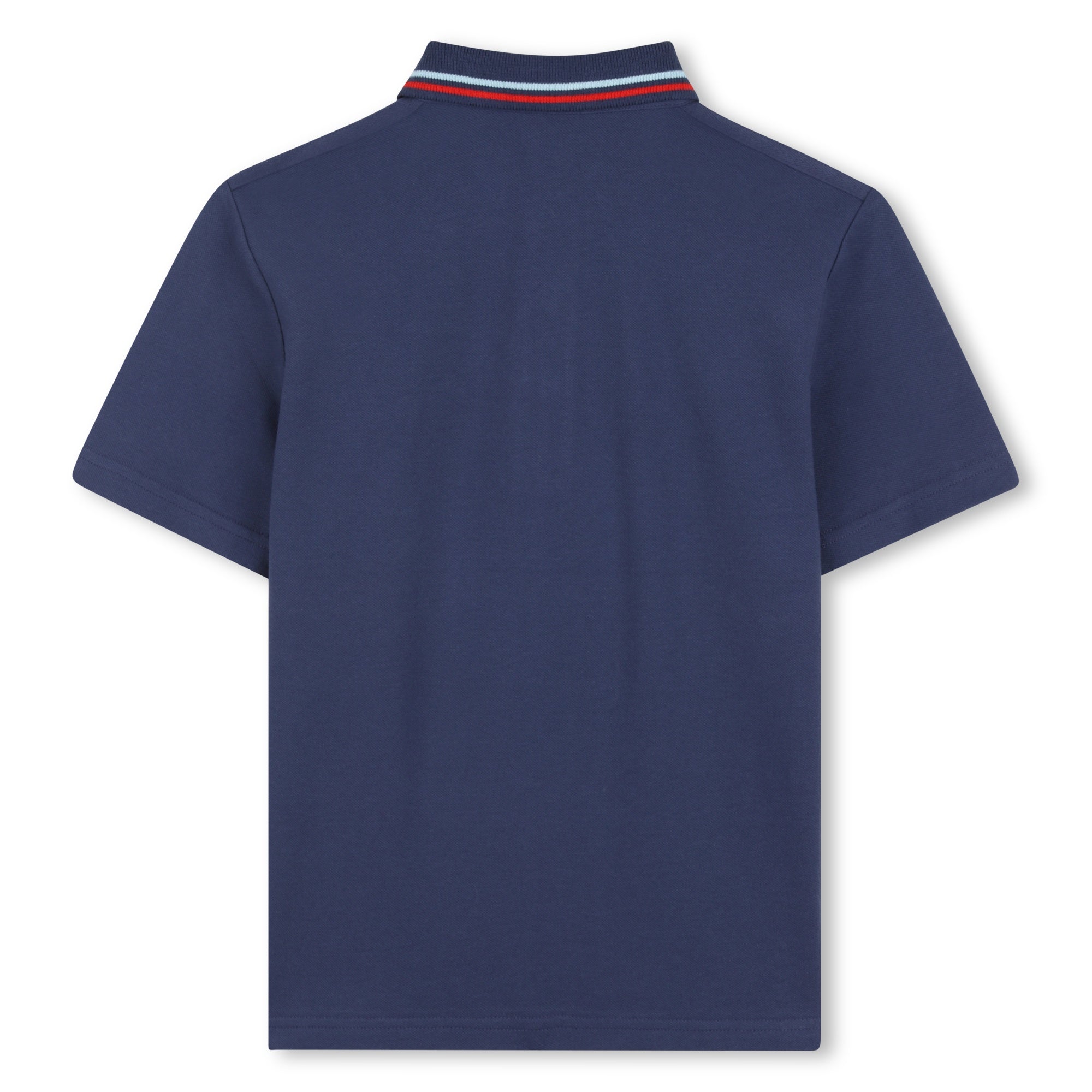     Timberland boys navy polo top back view with striped collar