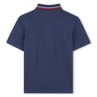     Timberland boys navy polo top back view with striped collar