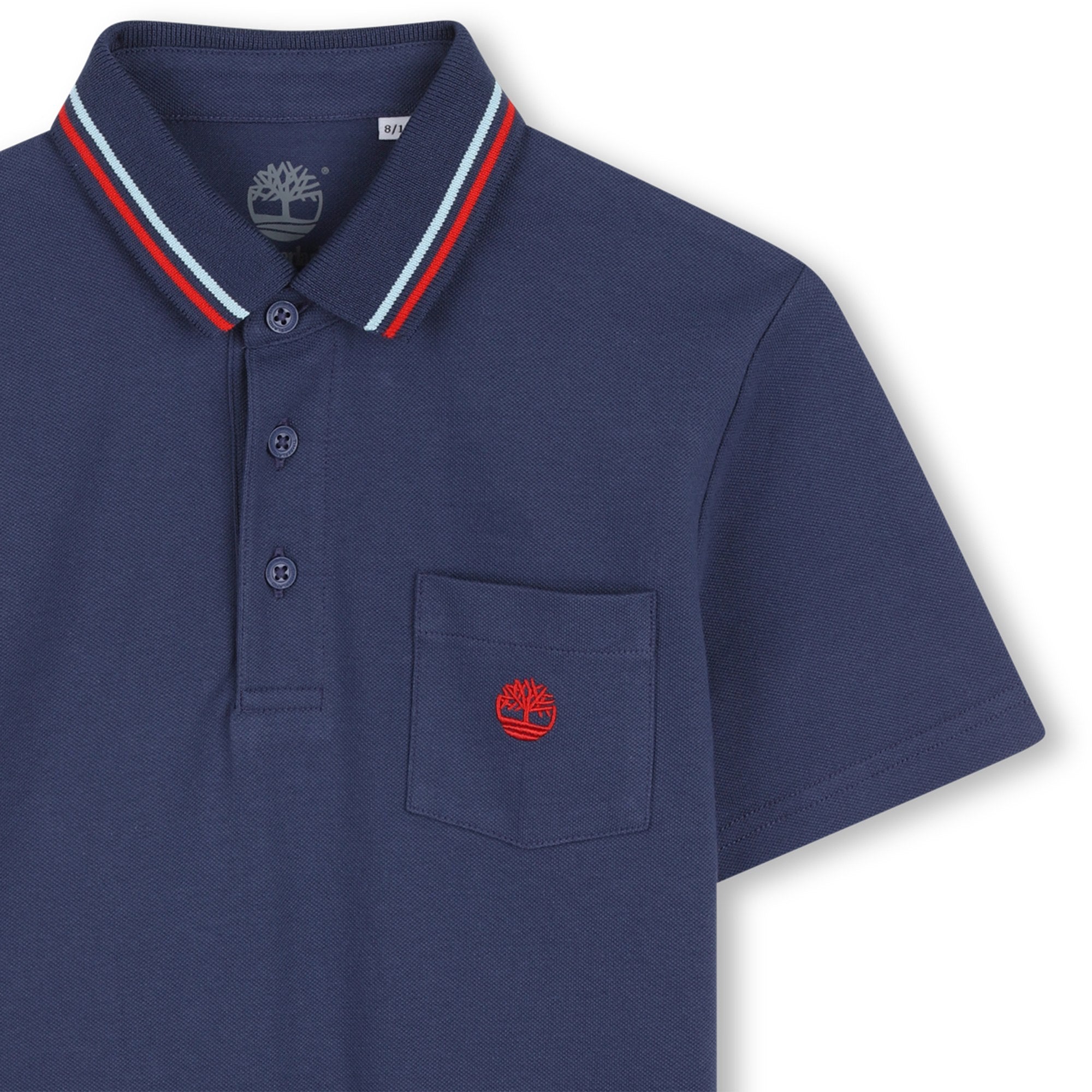     Timberland boys smart navy polo shirt close-up with chest pocket logo