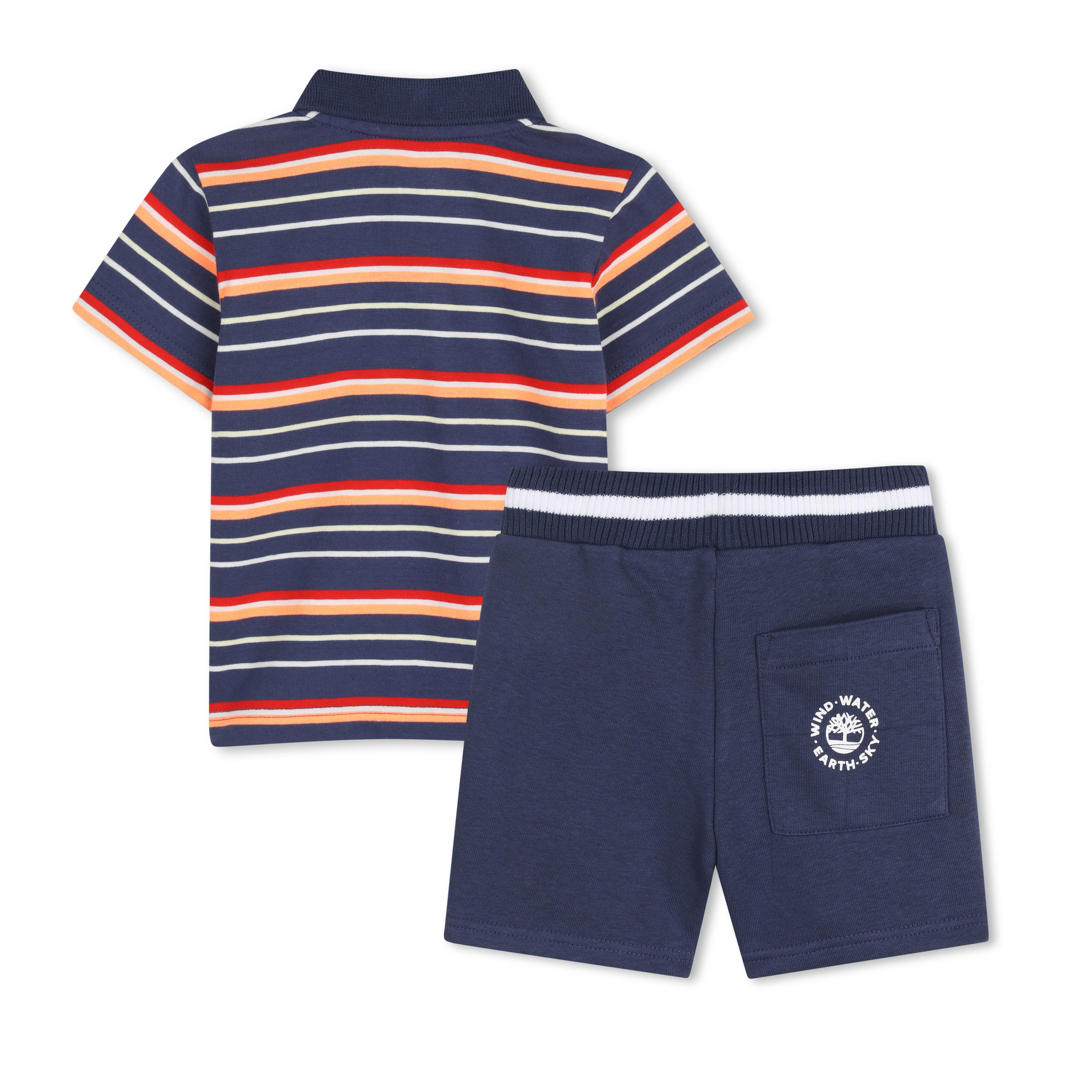     Timberland boys striped summer outfit set with navy drawstring shorts