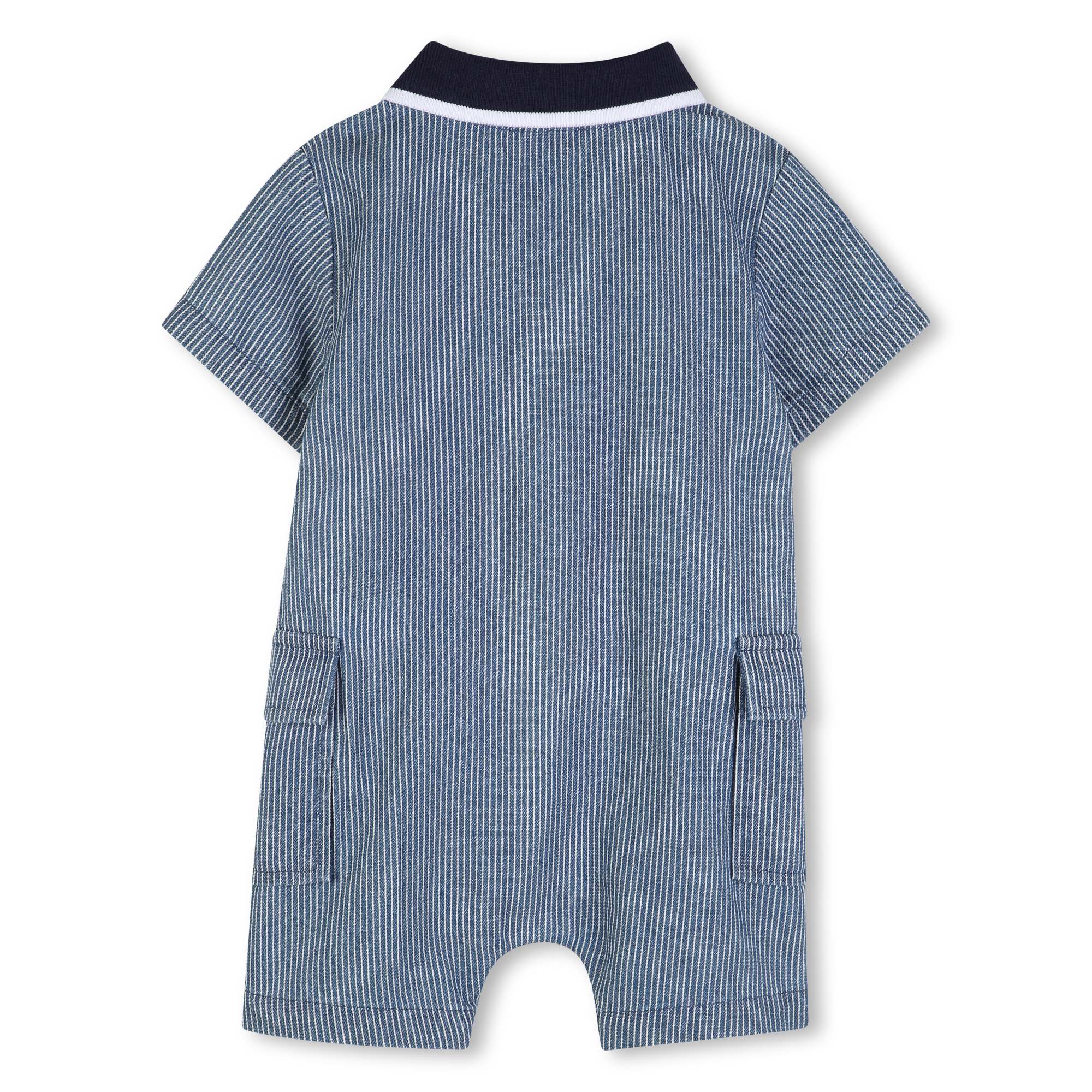     Timberland baby boys blue and white short romper back view