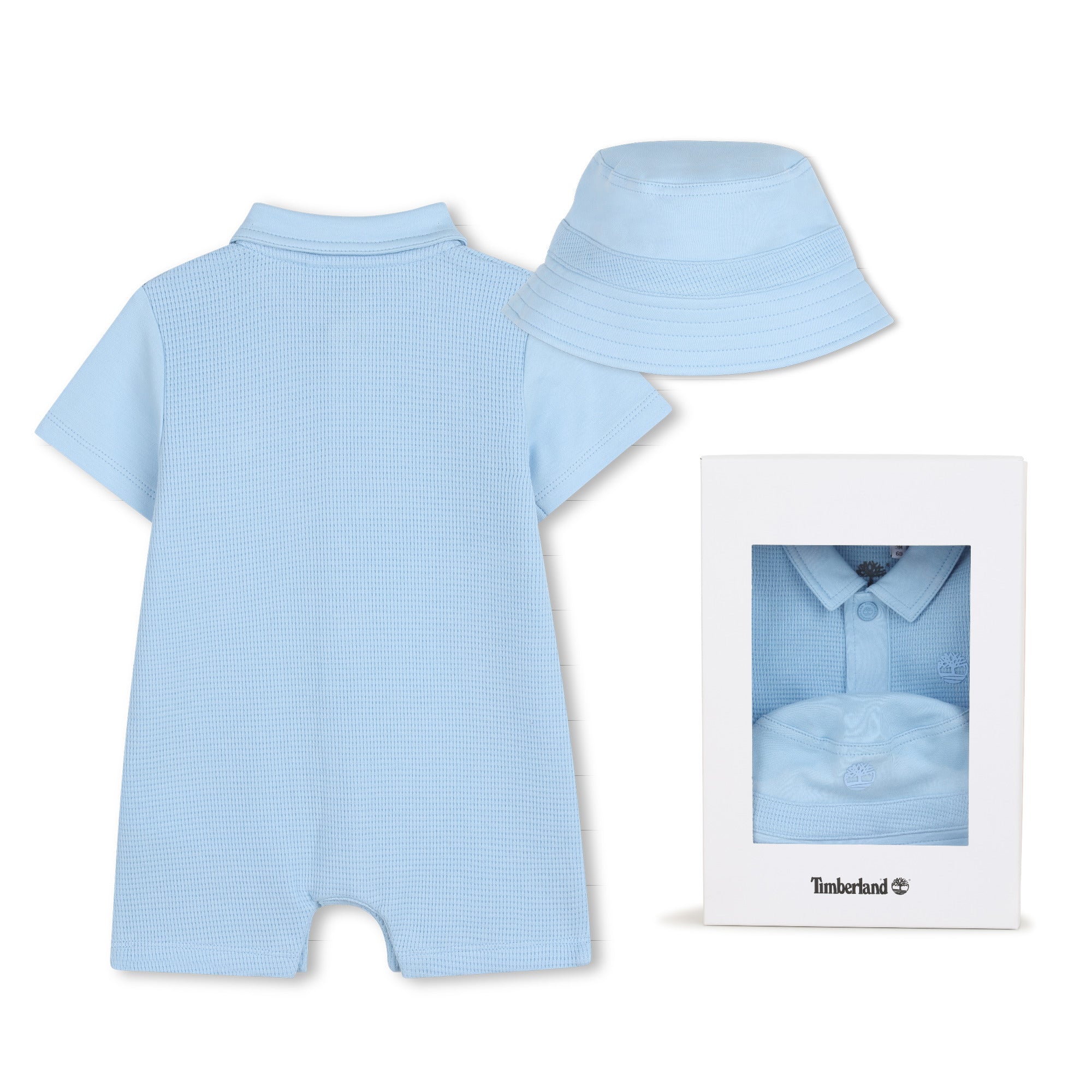     Timberland baby boys pale blue short all in one back view