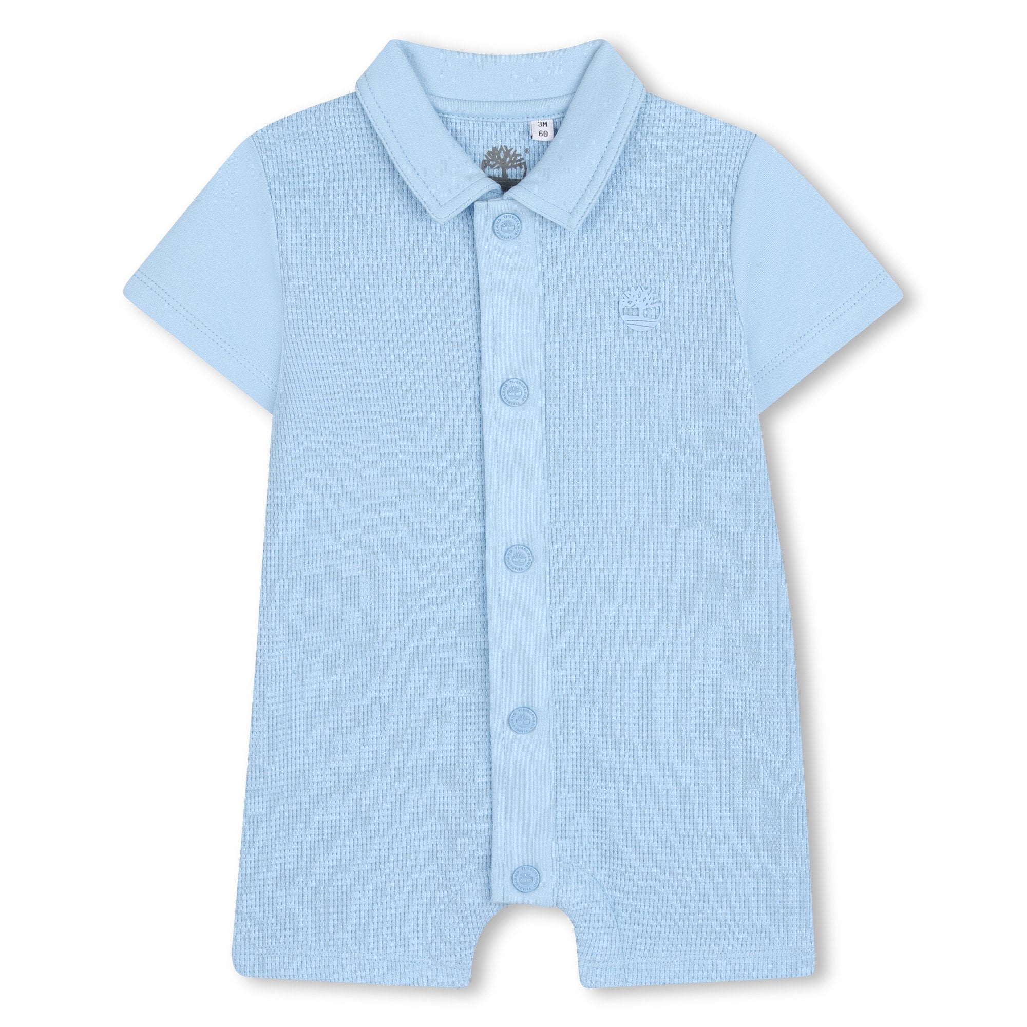     Timberland baby boys blue short sleeve romper front view