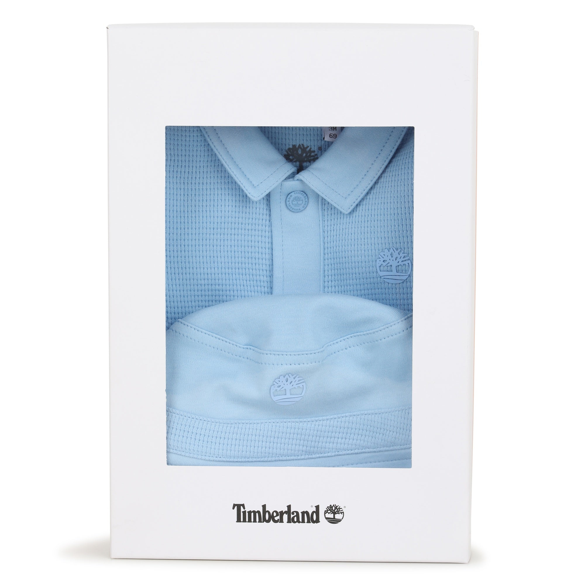     Timberland baby boys blue romper and hat gift box set